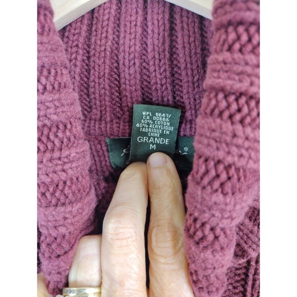 Eddie Bauer Womens Merlot Turtle Knee Cable Knit Cotton Sweater M tall - Picture 6 of 7